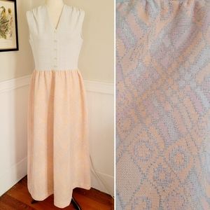 Vintage 60s Peach Silver Shimmer Sparkle Sleeveless Maxi Dress Size Large